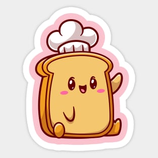 Cute Bread Chef Waving Hand Cartoon Sticker